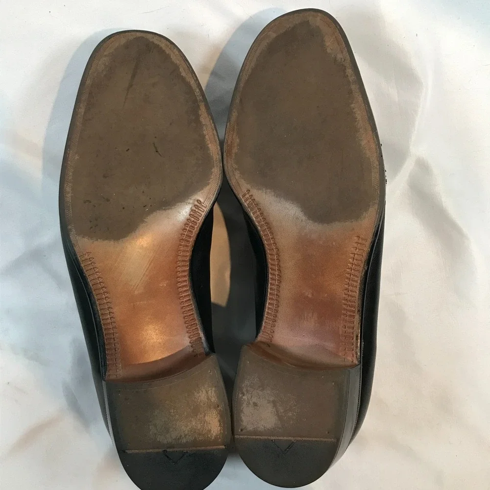 Sears Wonderlite Bicycle-Toe‎ Black Leather Loafer Slip On Shoes Mens US 10.5 D